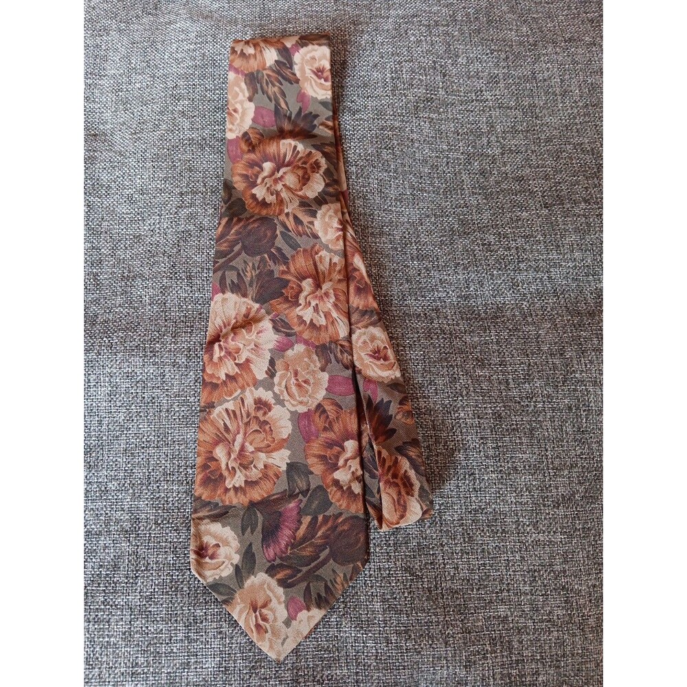 Tie 70s 80s 90s Y2K Mens Torriani Silk Brown Floral 3.75 Wide 58 Long